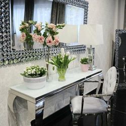 Konsola glamour Ludwik - stal szlachetna blat szklany nowoczesny